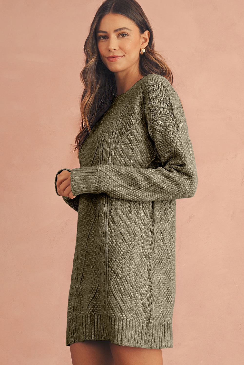 Robe chasuble à épaulettes en maille torsadée vert brumeux