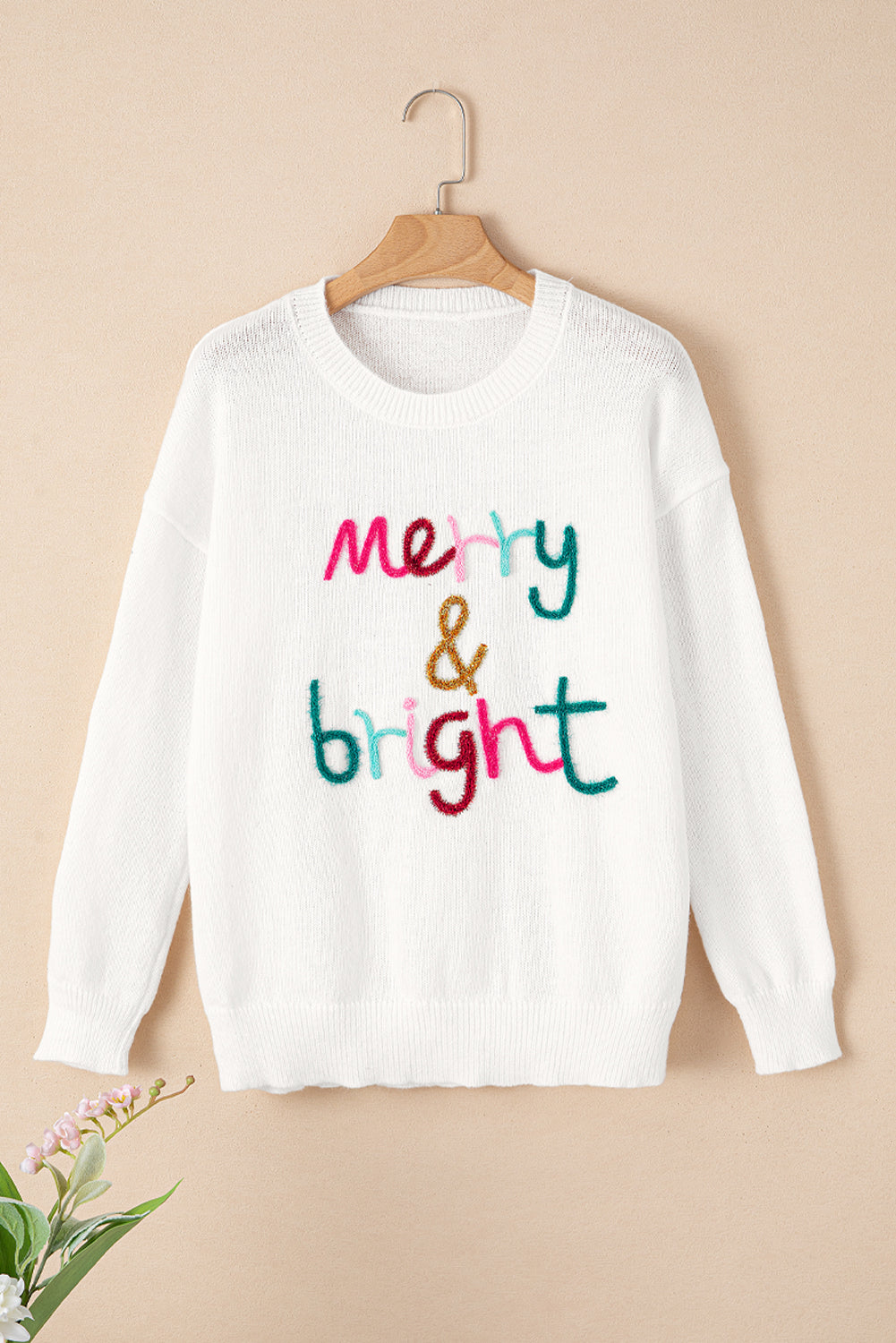 Pull en tricot à col rond Merry & Bright à paillettes blanches