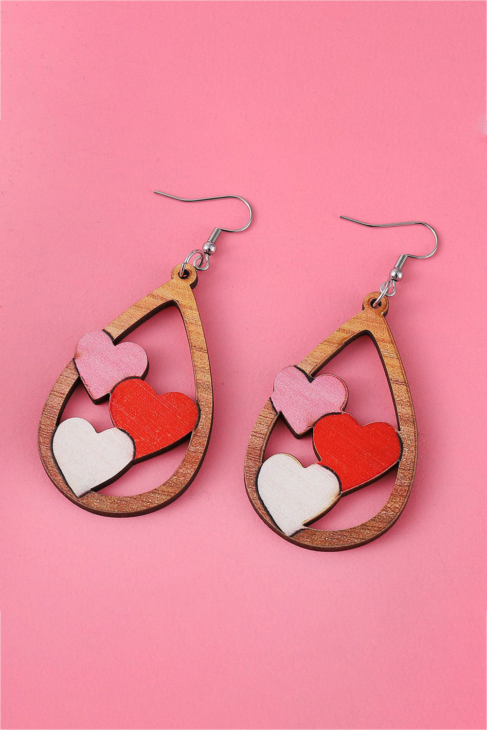 Boucles d'oreilles gouttes d'eau avec insertion de 3 coeurs pour la Saint-Valentin