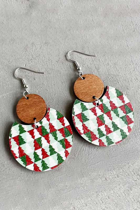 Boucles d'oreilles en bois avec damier de Noël multicolore