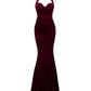 Robe de soirée vintage élégante en velours, sexy, dos nu, sans manches, style sirène, longueur au sol, robe de soirée, col licou, robe de bal