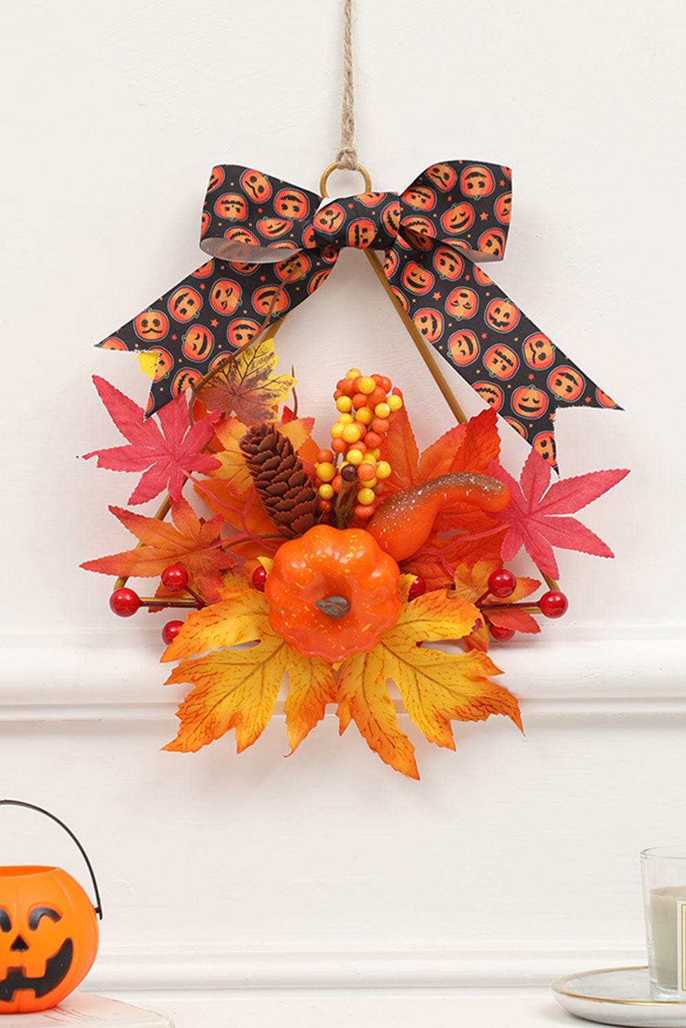 Couronne de fleurs artificielles orange Halloween Thanksgiving