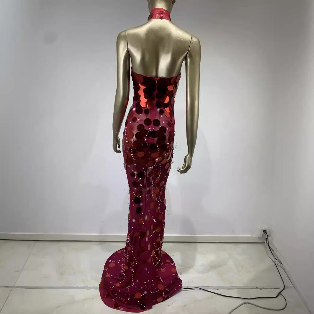 Robe tube à paillettes, robe de soirée, de banquet, costume de scène pour passer la serpillière
