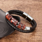 Nouveau Bracelet tressé en cuir avec pierres en bambou et œil de tigre