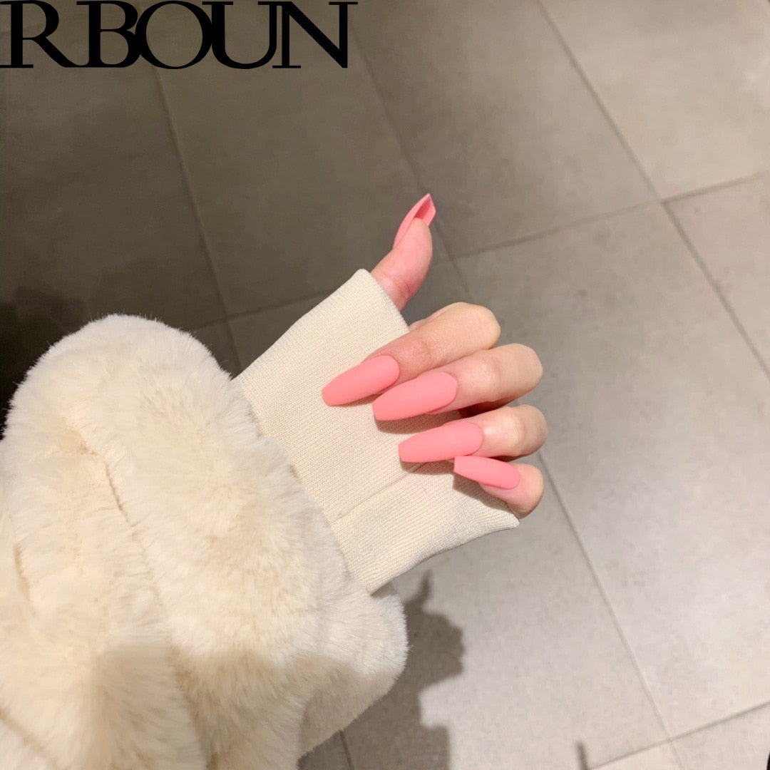 Faux ongles – Stiletto longs, transparents, mat, complets, avec colle