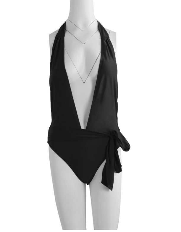Maillot de bain décolleté une pièce sexy à bretelles pour femme,
