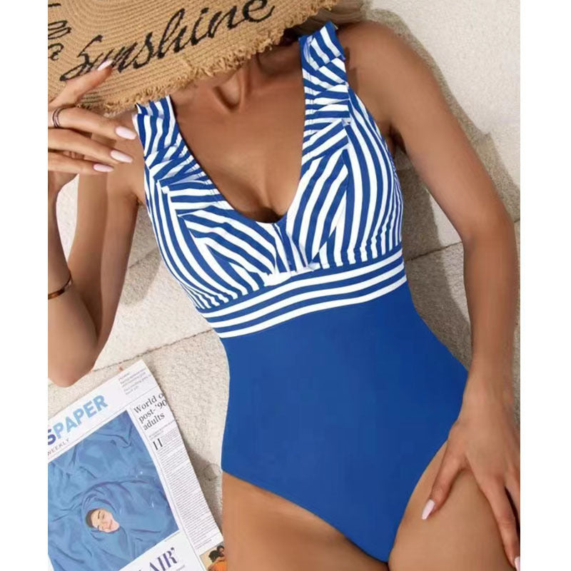 Maillot de bain une pièce à larges bretelles de style français pour femmes