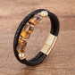 Nouveau Bracelet tressé en cuir avec pierres en bambou et œil de tigre