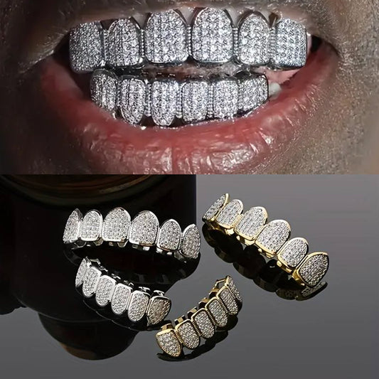 Grillz hip hop – Zirconium cuivre incrusté d’or, décorations Halloween, style exagéré.