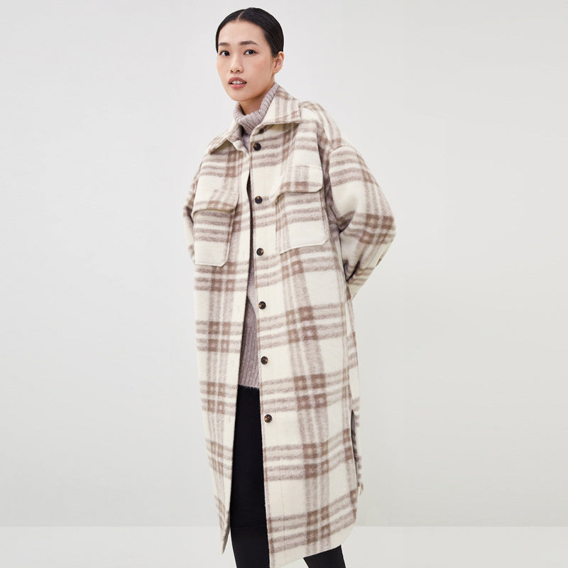 Manteau d'hiver à carreaux long pour femme