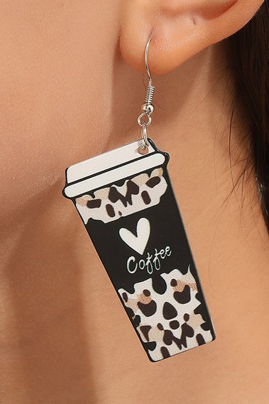 Boucles d'oreilles en forme de tasse de café avec imprimé léopard noir