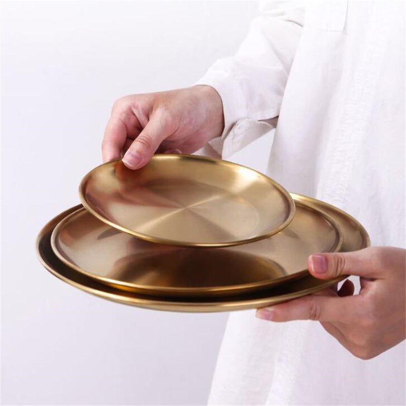 Assiette à dessert dorée en acier inoxydable