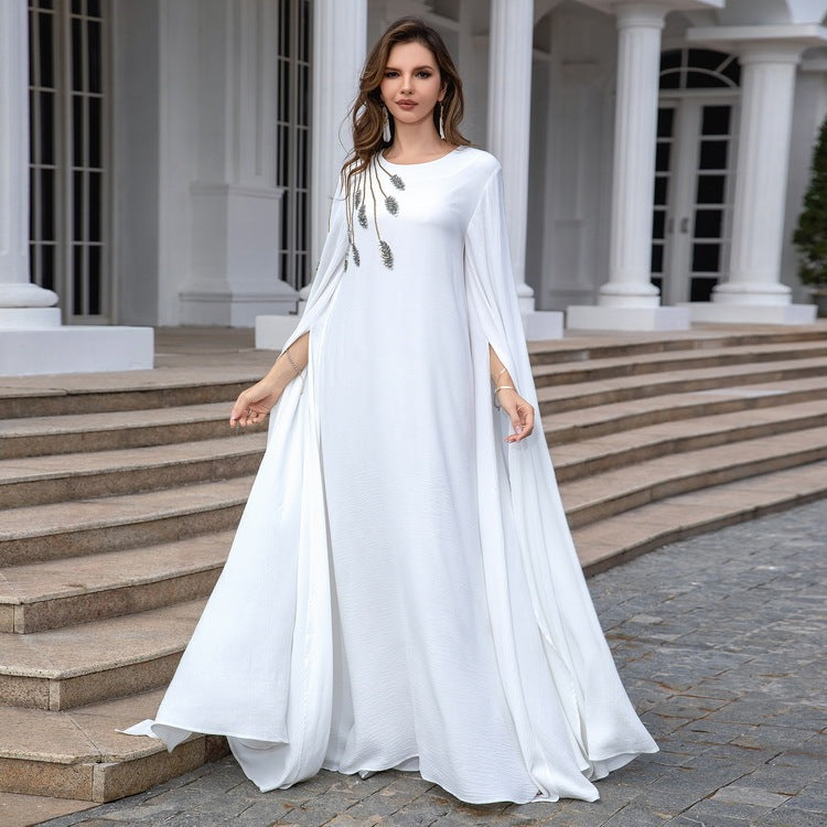 Robe soirée musulmane Abaya brodée pour femme, robe de soirée