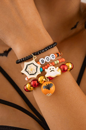 Lot de 4 bracelets en perles Halloween fantôme toile d'araignée