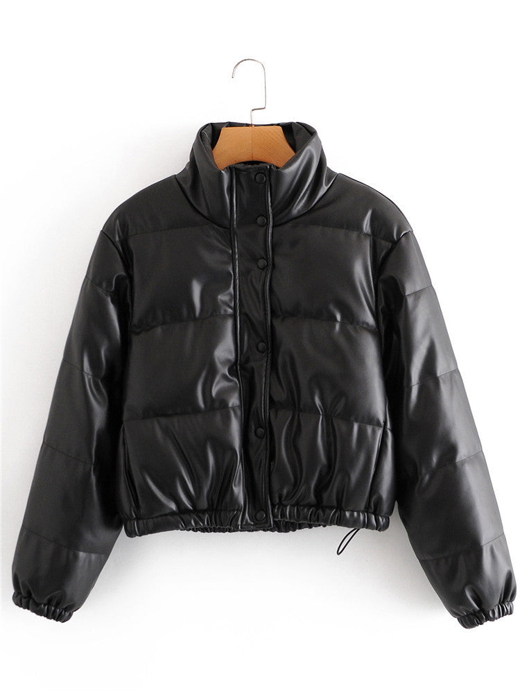 Manteau court casual pure simple imitation cuir pour femme