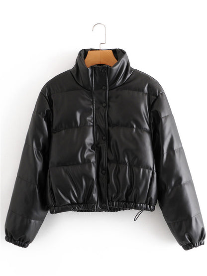 Manteau court casual pure simple imitation cuir pour femme