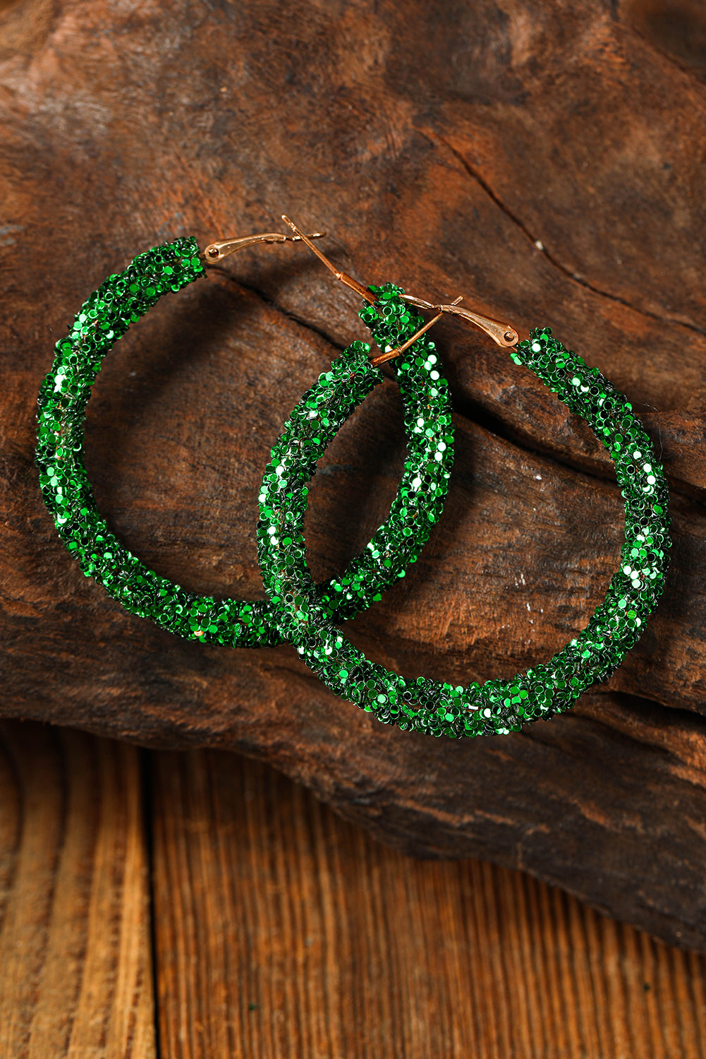 Boucles d'oreilles à paillettes vert foncé