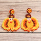 Pendants d'oreilles en perles en forme de dinde de Thanksgiving jaune