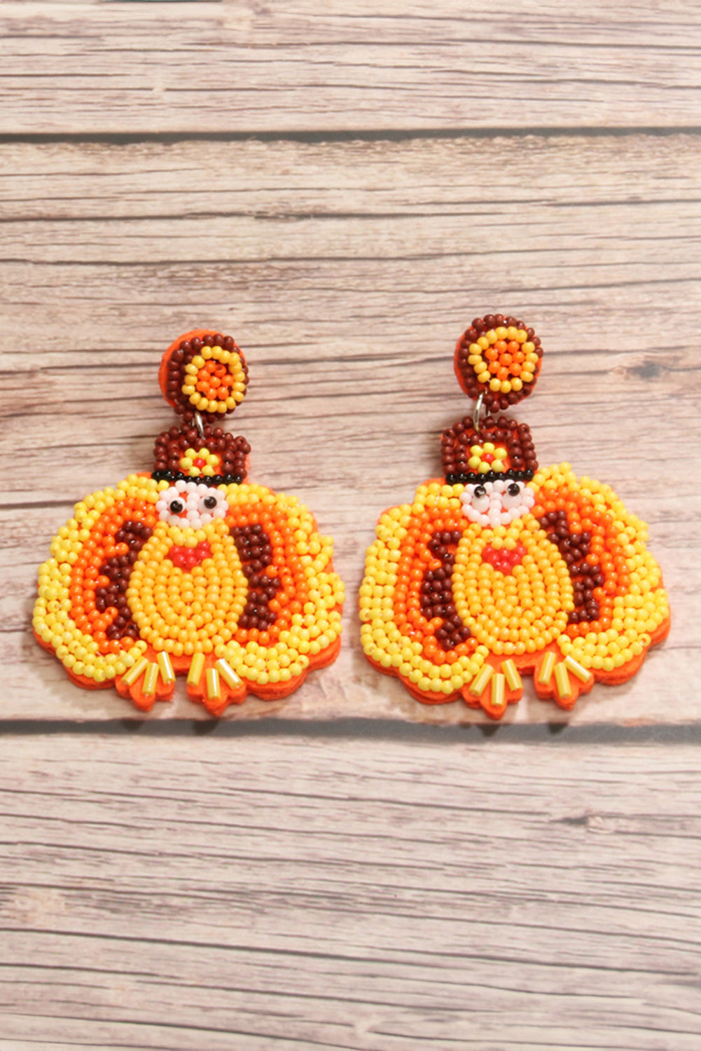 Pendants d'oreilles en perles en forme de dinde de Thanksgiving jaune