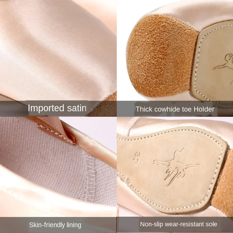 Chaussures de ballet – Pointes professionnelles, avec rubans, pour enfants & adultes