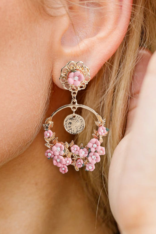 Boucle d'oreille goutte d'eau rose Boho Flower Vintage