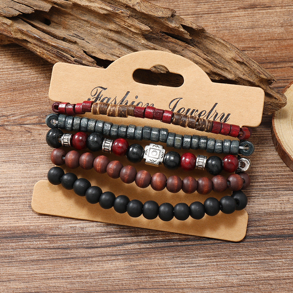 Bracelet de perles de bois multicouches