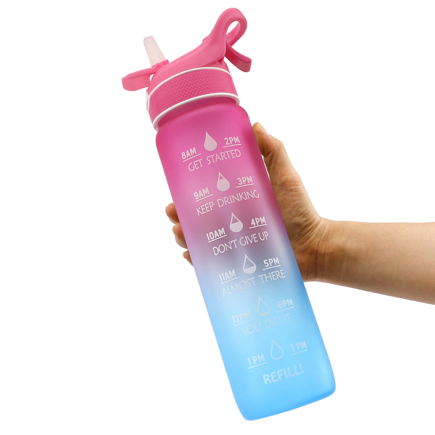 Bouteille d'eau portable en plastique gradient couleur givrée pailletée