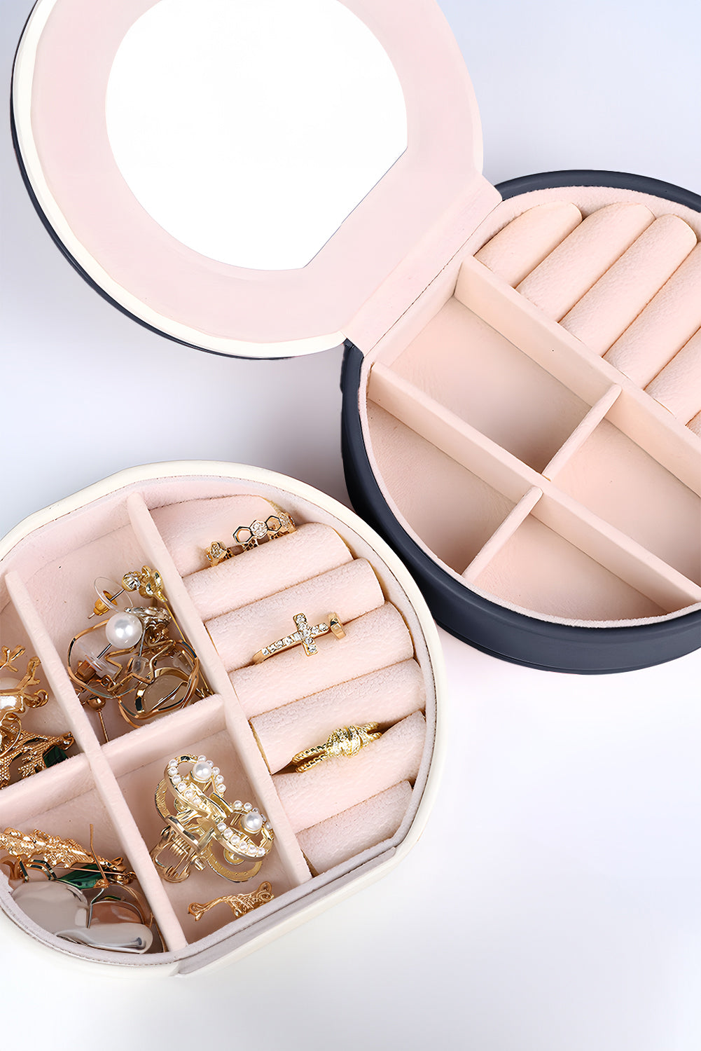 Mallette d'organisation pour bijoux rose pâle avec miroir