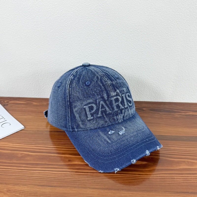 Casquette de baseball en denim délavé avec trou et visière