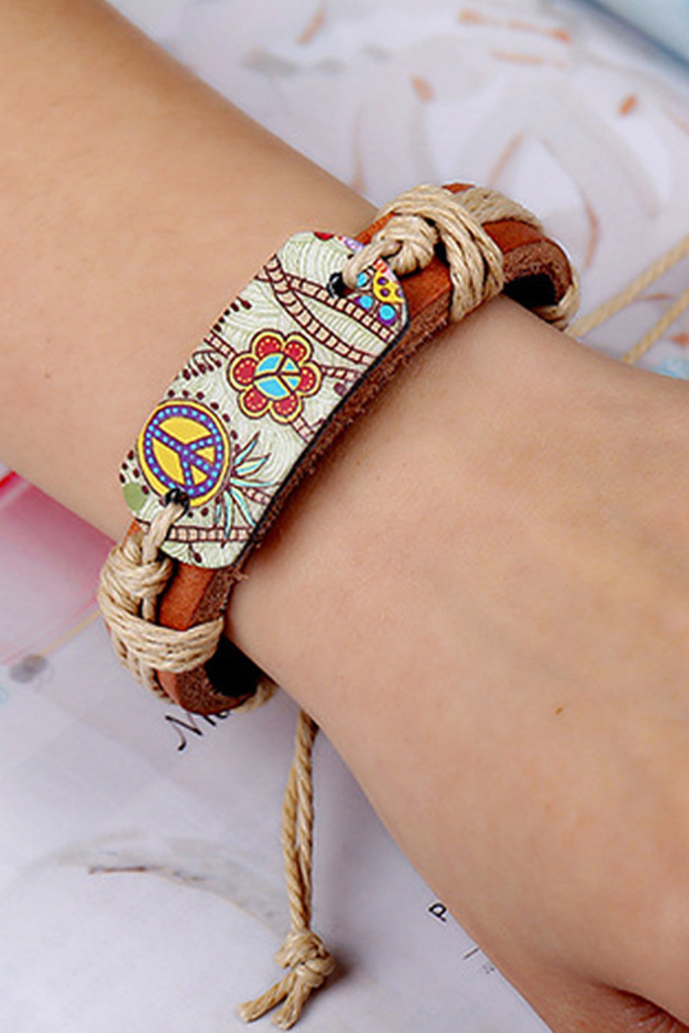 Cinnamon Vintage Boho floral imprimé Bracelet en cuir tressé