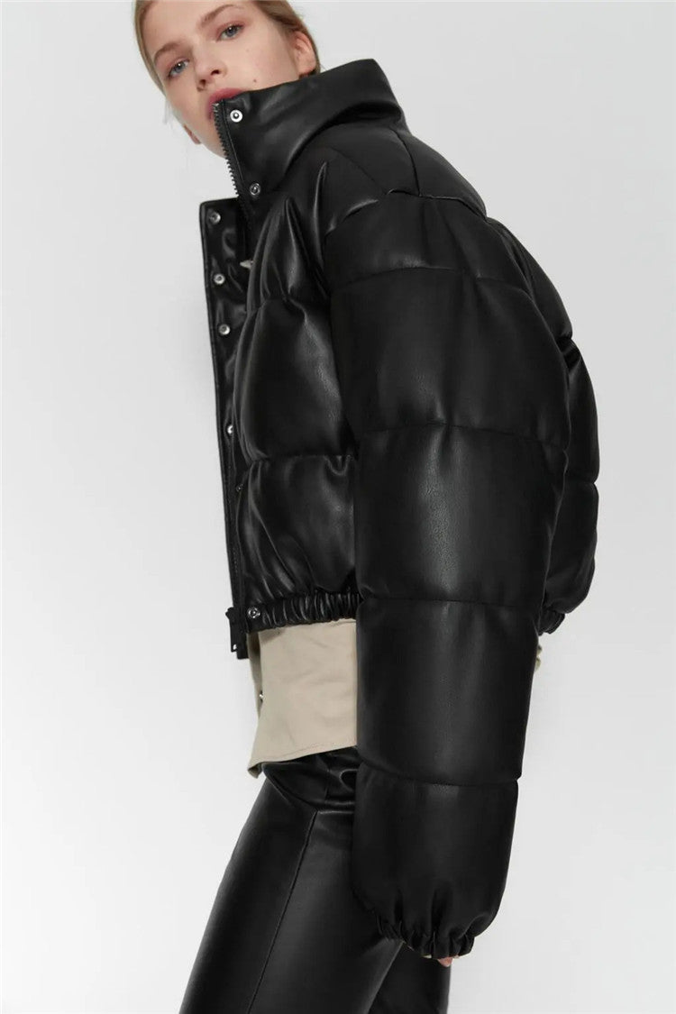 Manteau court casual pure simple imitation cuir pour femme