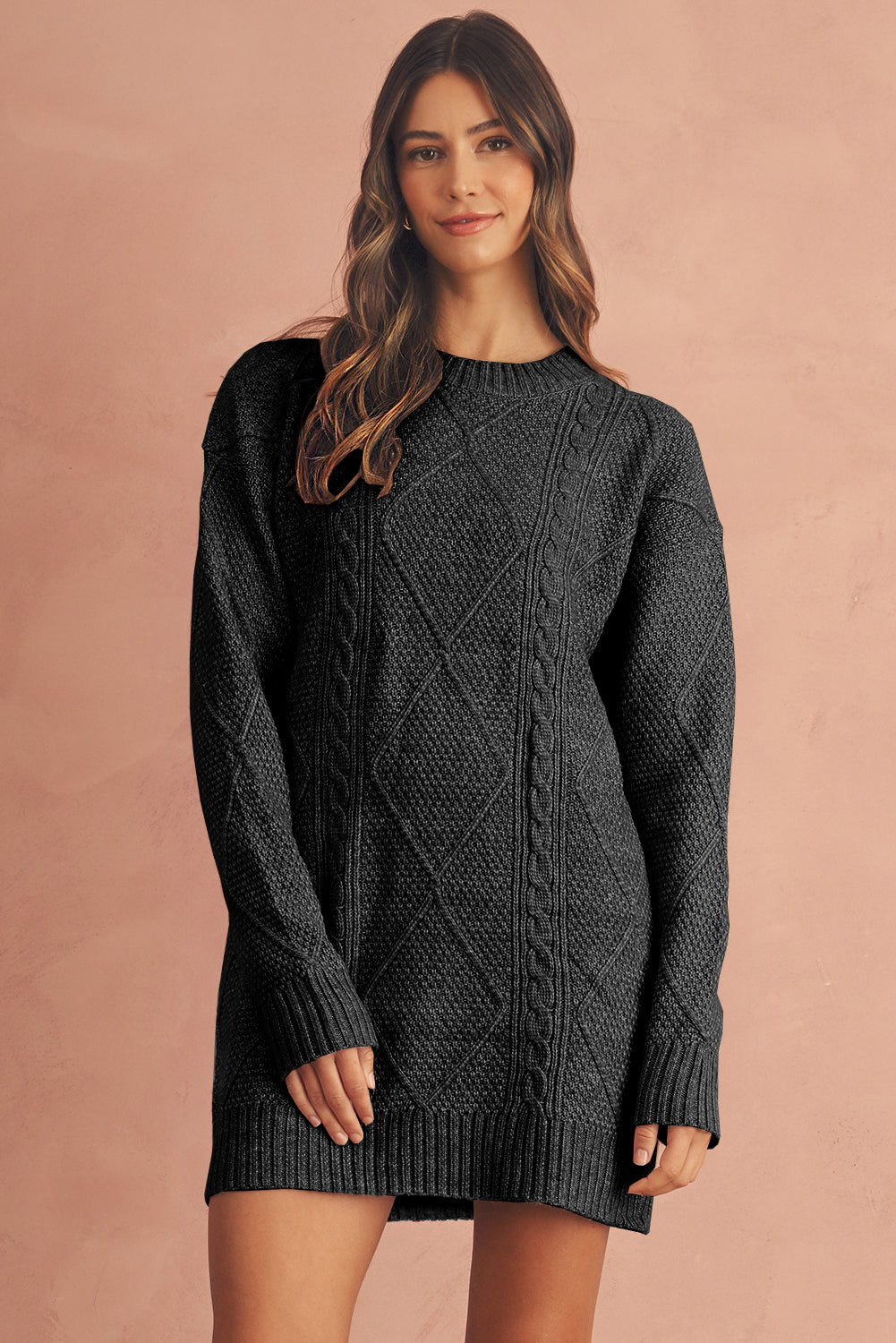 Robe chasuble à épaulettes en maille torsadée vert brumeux