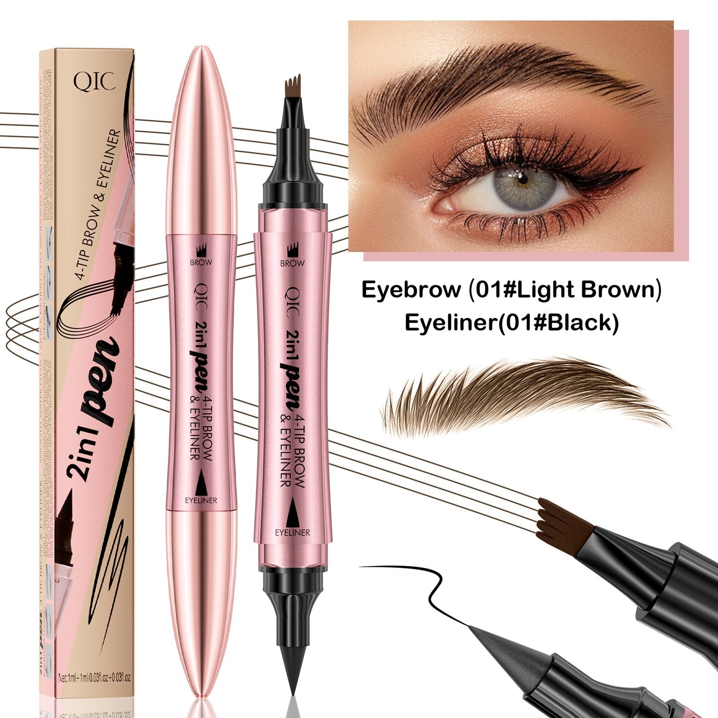 Crayon à sourcils liquide à double tête 3D micro sculpté, eyeliner 2 en 1 à double usage pour les yeux