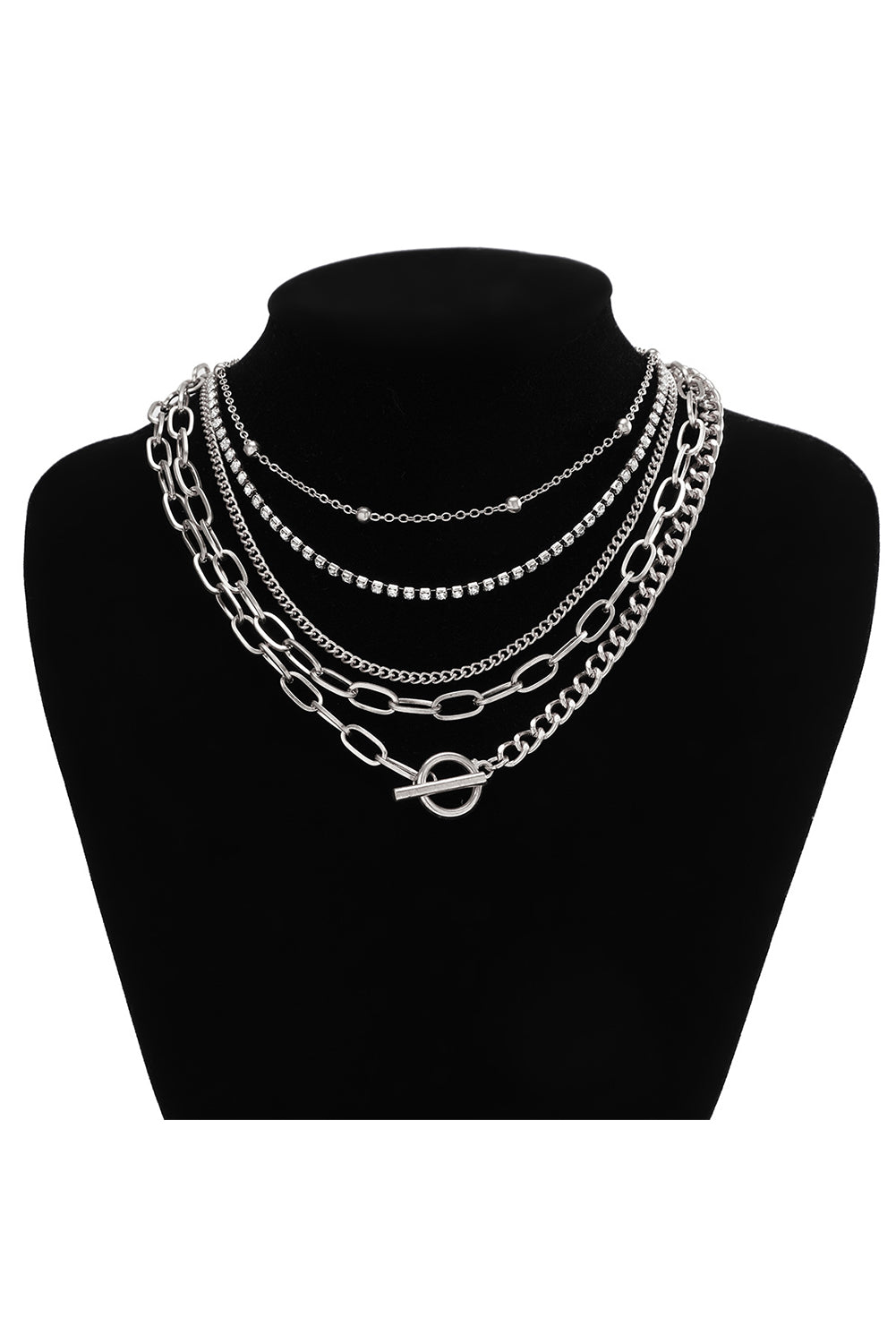 Collier 5 pièces en or avec chaînes à strass superposées