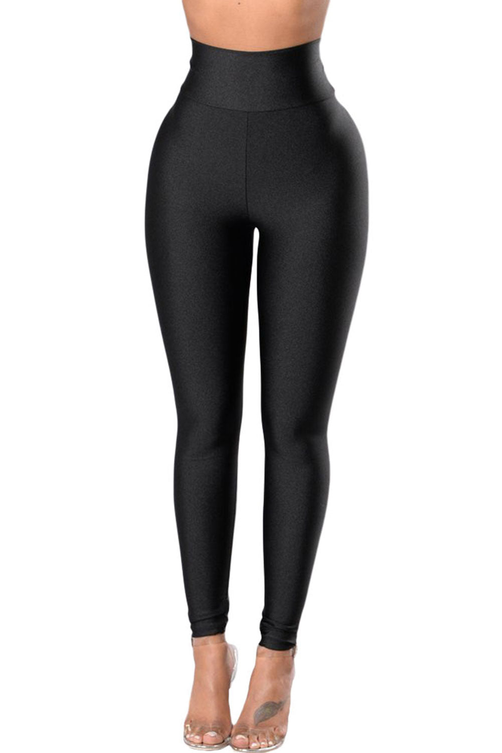 Leggings moulants à taille haute de couleur noire