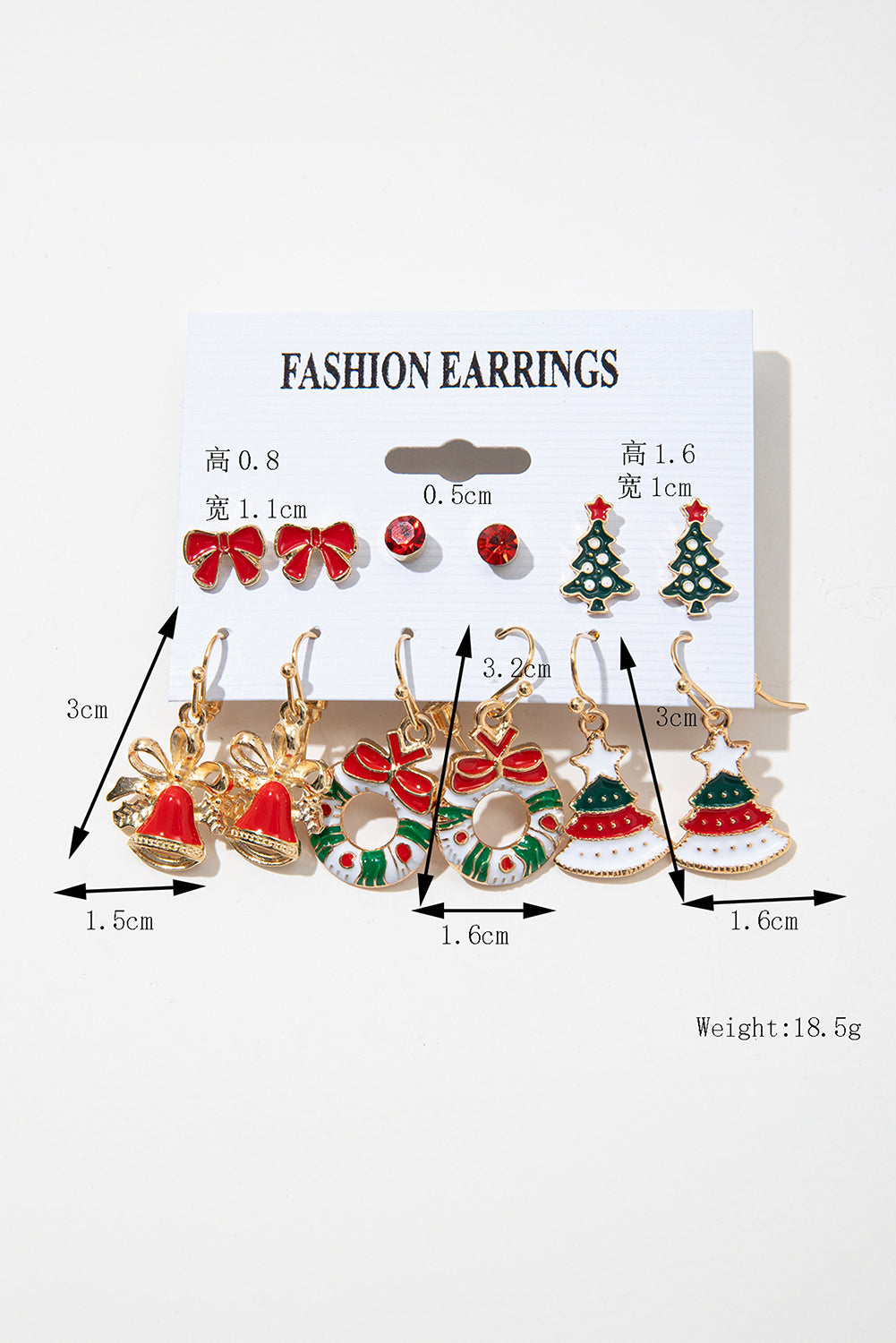 Set de 6 paires de boucles d'oreilles en forme de noeud pour l'arbre de Noël