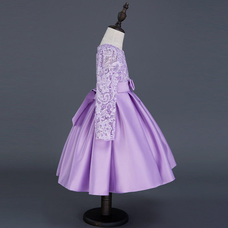 Carisa Europe et Amérique automne et hiver robe pour enfants robe de princesse à manches longues robe de fille de fleur femme costumes en dentelle violette en gros