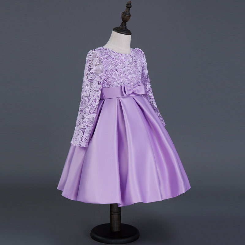 Carisa Europe et Amérique automne et hiver robe pour enfants robe de princesse à manches longues robe de fille de fleur femme costumes en dentelle violette en gros