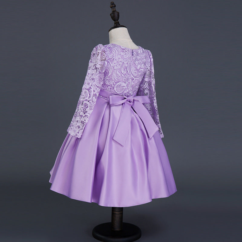 Carisa Europe et Amérique automne et hiver robe pour enfants robe de princesse à manches longues robe de fille de fleur femme costumes en dentelle violette en gros