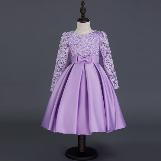 Carisa Europe et Amérique automne et hiver robe pour enfants robe de princesse à manches longues robe de fille de fleur femme costumes en dentelle violette en gros