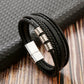 Bracelet en acier inoxydable à boucle magnétique en cuir pour homme