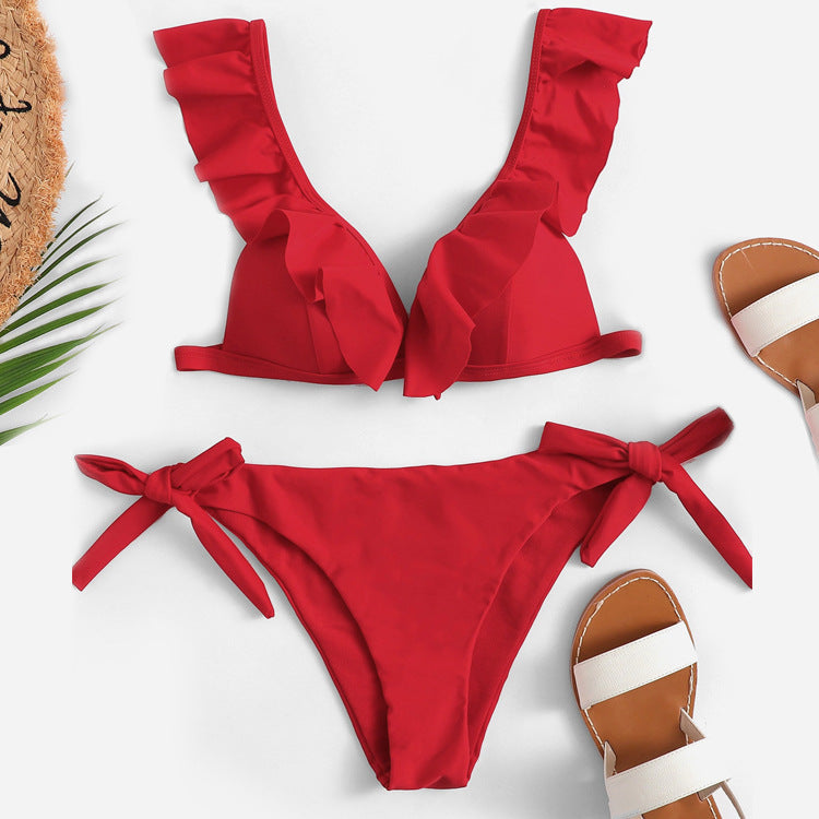 Maillot de bain sexy à volants et noué