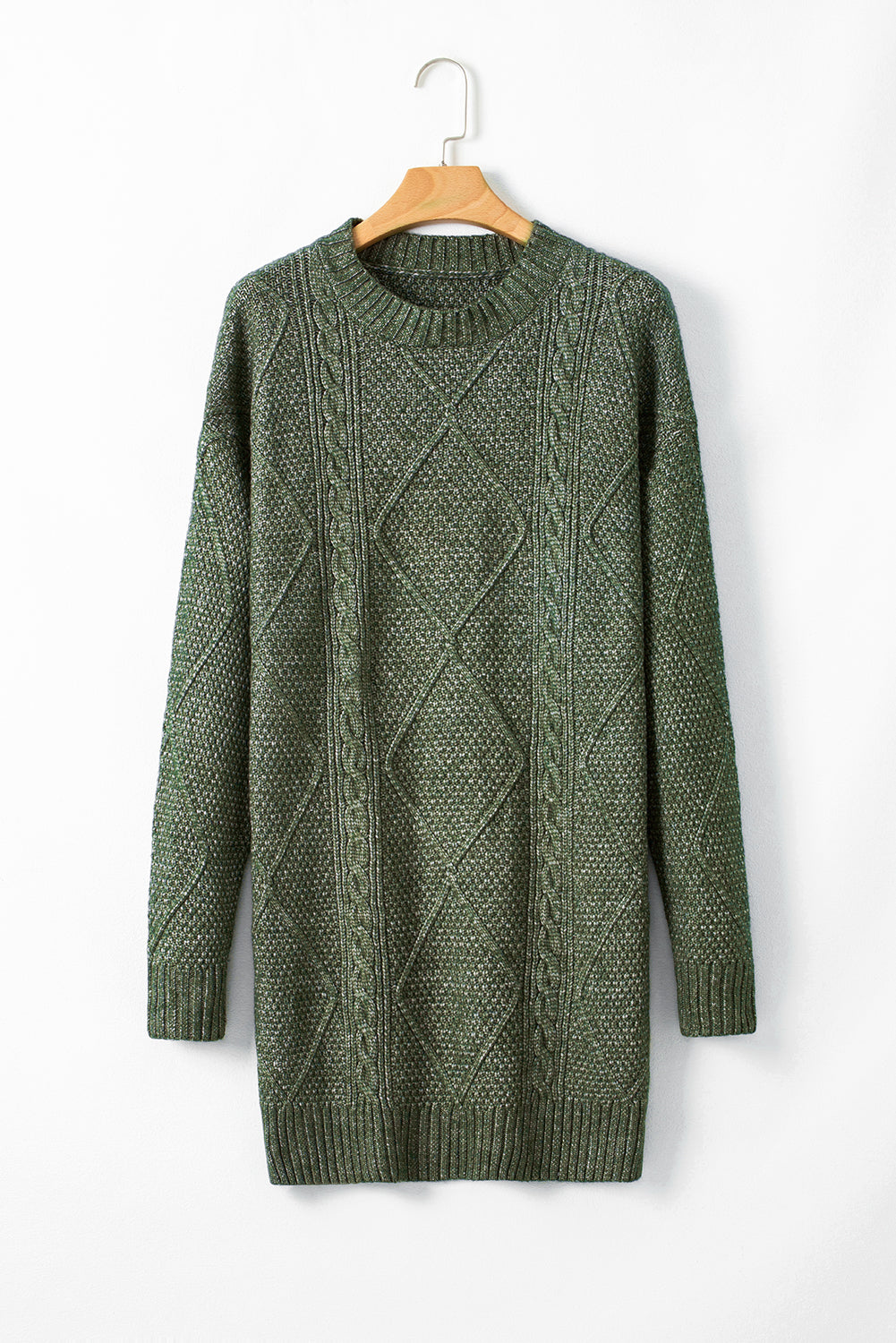 Robe chasuble à épaulettes en maille torsadée vert brumeux
