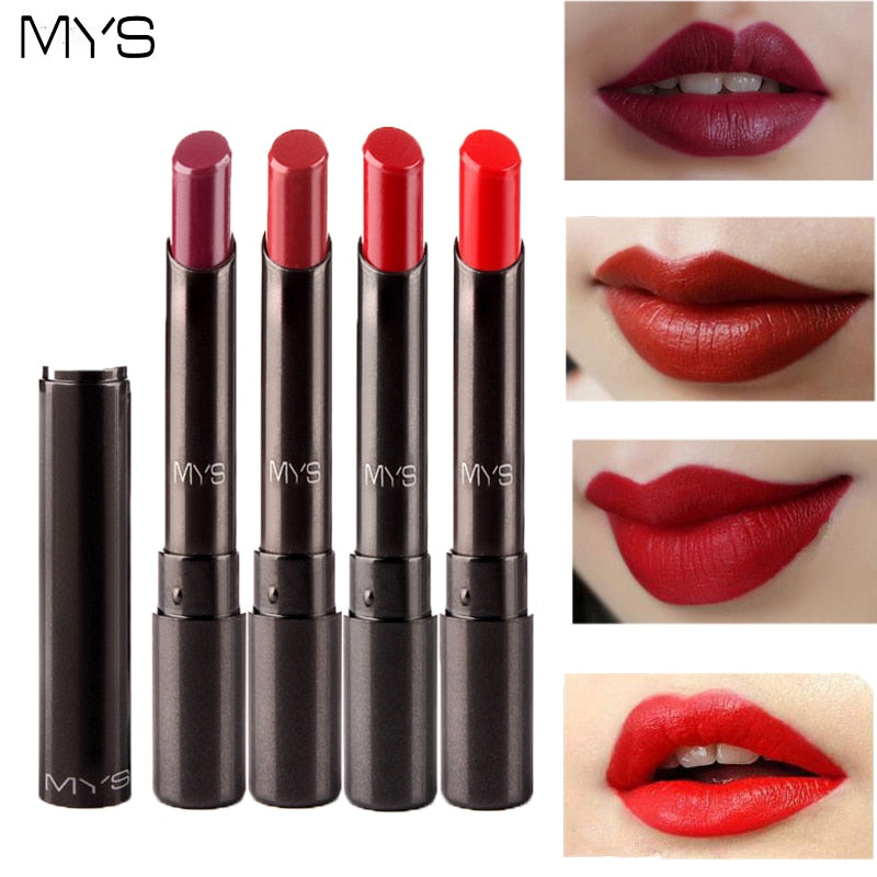 Rouge à lèvres mat MYS – Longue tenue, teinte, gloss, maquillage rouge.