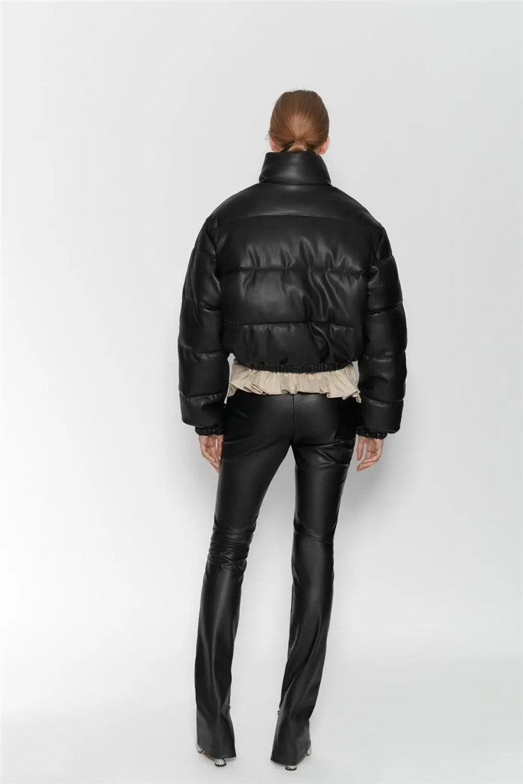 Manteau court casual pure simple imitation cuir pour femme