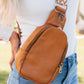 Sac bandoulière Western Crossbody zippé en similicuir marron