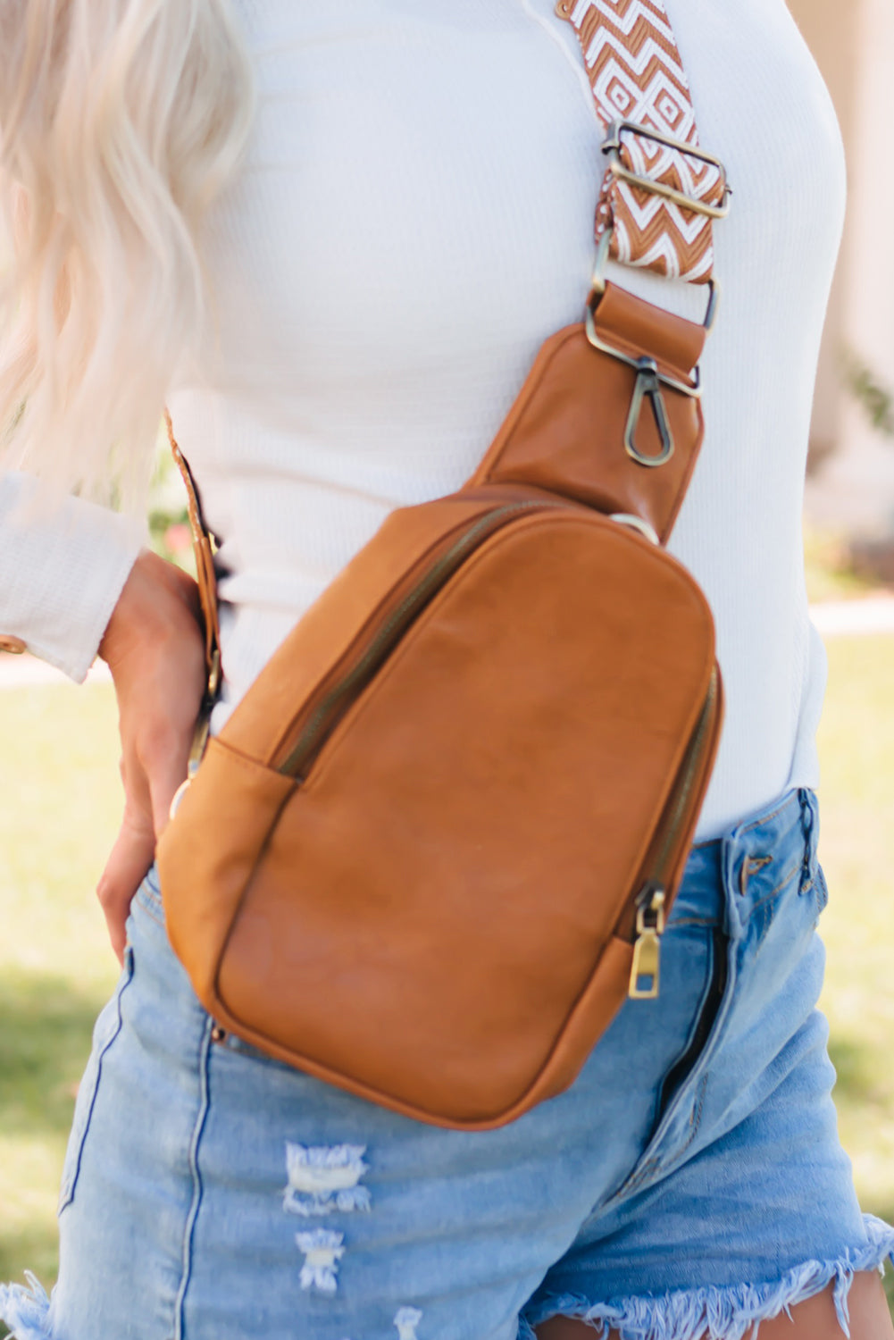 Sac bandoulière Western Crossbody zippé en similicuir marron