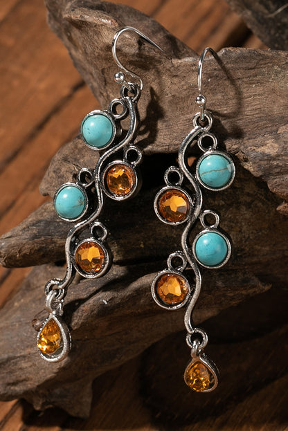 Boucles d'oreilles pendantes en alliage argenté avec turquoise et strass