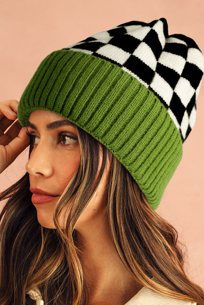 Bonnet d'hiver unisexe à damier vert épinard