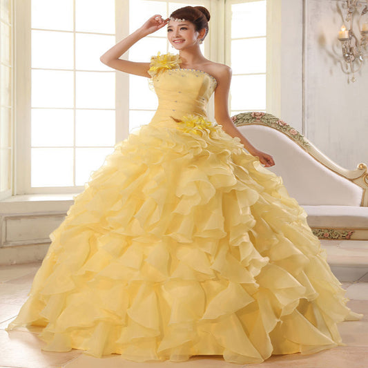 Robe de soirée annuelle asymétrique, longue jupe bouffante, costume de scène